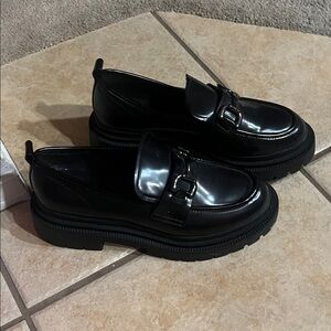 Madden Girl Shiny Black Loafers with Buckle